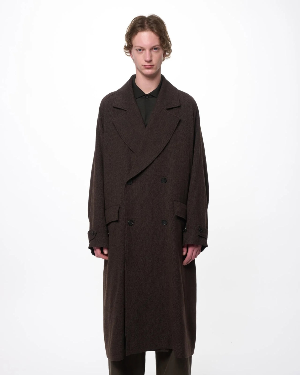 MARKA WOOL SERGE GREAT COAT - BROWN BIRD'S EYE