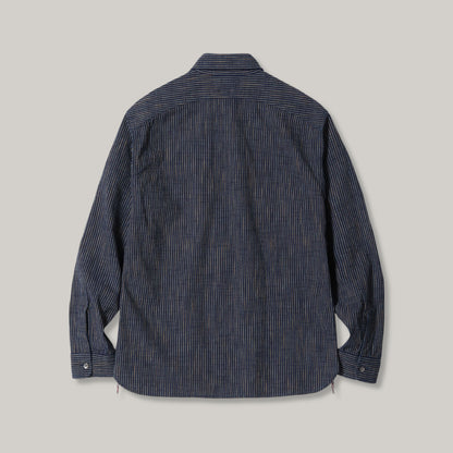 SUGAR CANE FICTION ROMANCE 6.2oz. INDIGO STRIPE WORK SHIRT