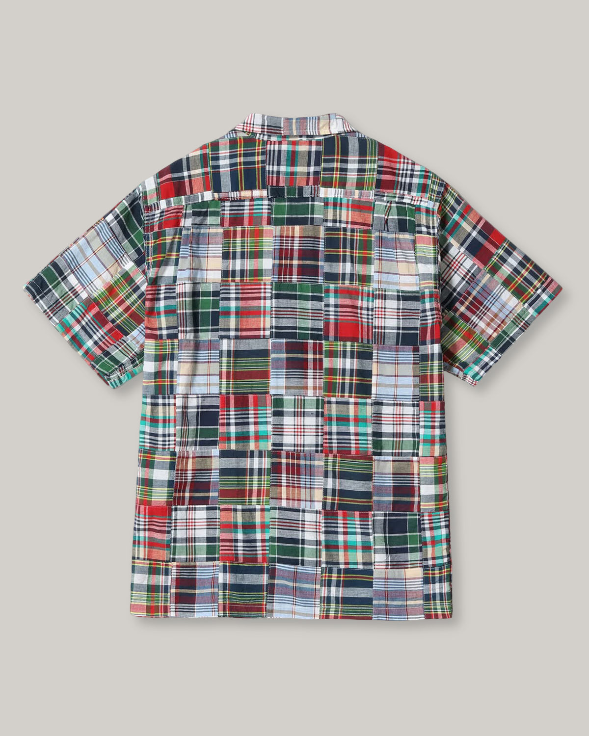 SUGAR CANE MADRAS CHECK PATCHWORK BUTTON DOWN SS SHIRT - RED