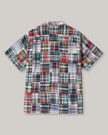 SUGAR CANE MADRAS CHECK PATCHWORK BUTTON DOWN SS SHIRT - RED