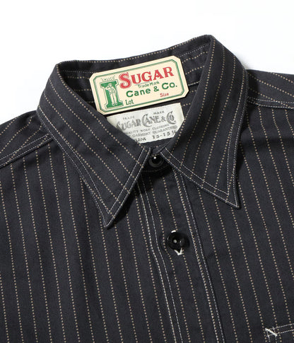 SUGAR CANE FICTION ROMANCE 8.5oz. WABASH STRIPE WORK SHIRT - BLACK