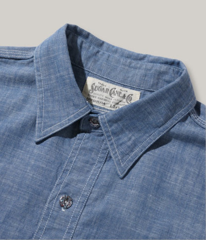 SUGAR CANE 'FICTION ROMANCE' 4.3oz SLUB CHAMBRAY L/S WORK SHIRT