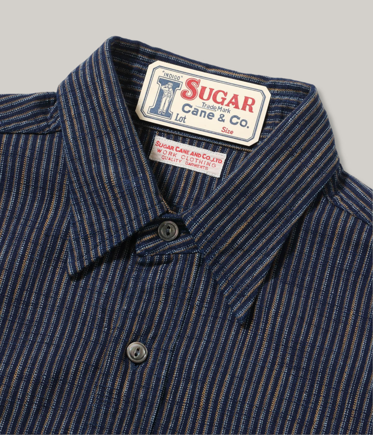 SUGAR CANE FICTION ROMANCE 6.2oz. INDIGO STRIPE WORK SHIRT