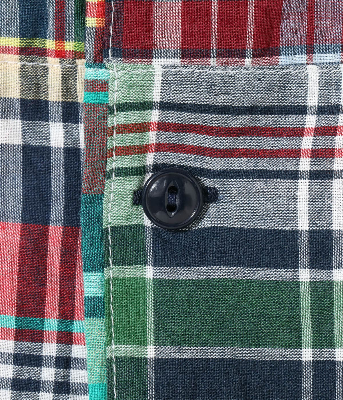 SUGAR CANE MADRAS CHECK PATCHWORK BUTTON DOWN SS SHIRT - RED
