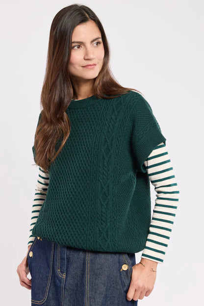 ARMOR LUX LADIES SLEEVELESS CABLE-KNIT JUMPER - DARK SEA