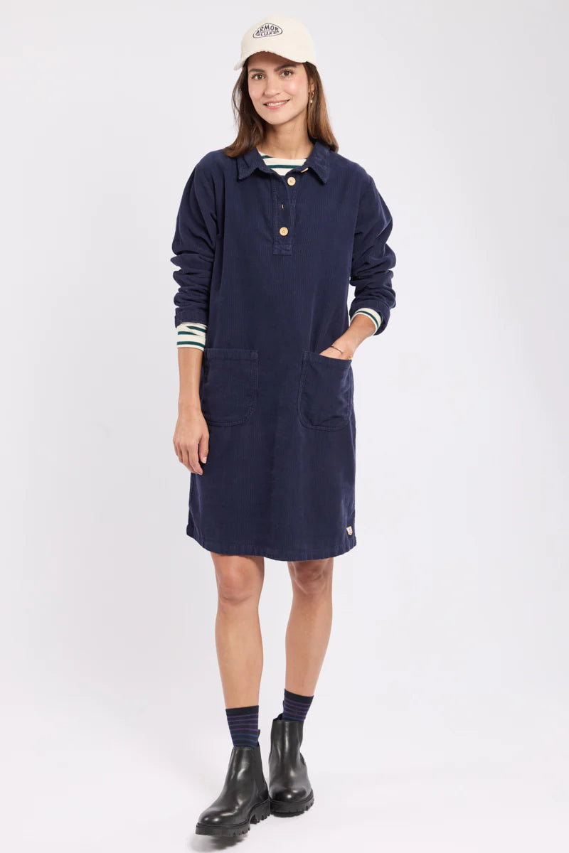ARMOR LUX LADIES CORDUROY TUNIC DRESS - DARK SEAL
