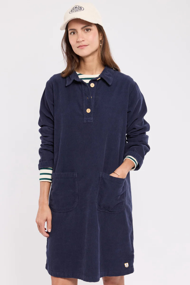 ARMOR LUX LADIES CORDUROY TUNIC DRESS - DARK SEAL