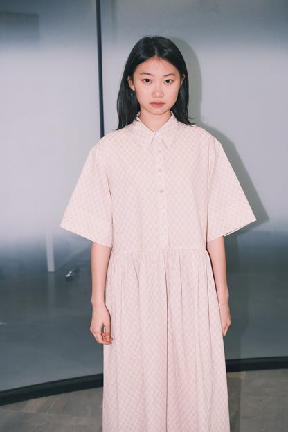 WORK WORKS OVERSIZED GATHERED PULLOVER DRESS - NAVY TEXTURED