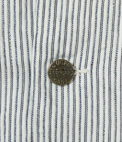 SUGAR CANE 'FICTION ROMANCE' 8oz. INDIGO STRIPE WORK COAT - OFF WHITE