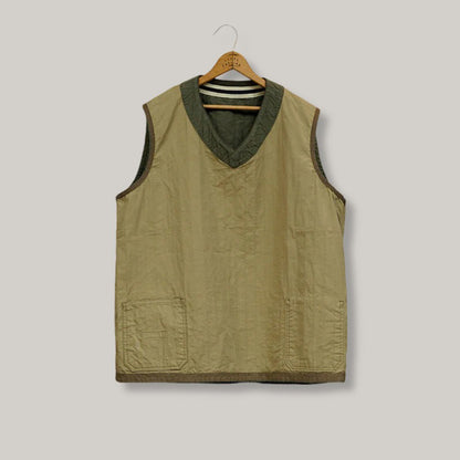 NIGEL CABOURN FRENCH HOSPITAL QUILTED STRIPE VEST - GREEN