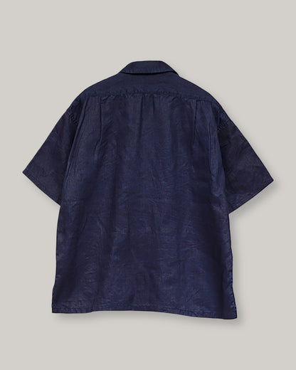NIGEL CABOURN  MAINLINE OPEN COLLAR LINEN SHIRT - INDIGO