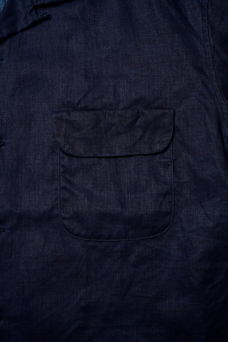 NIGEL CABOURN  MAINLINE OPEN COLLAR LINEN SHIRT - INDIGO