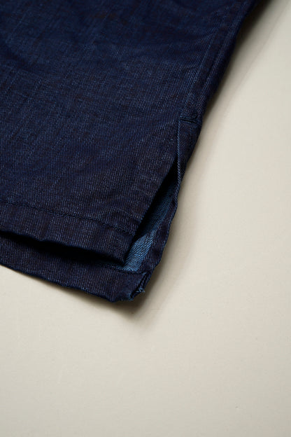 NIGEL CABOURN  MAINLINE OPEN COLLAR LINEN SHIRT - INDIGO