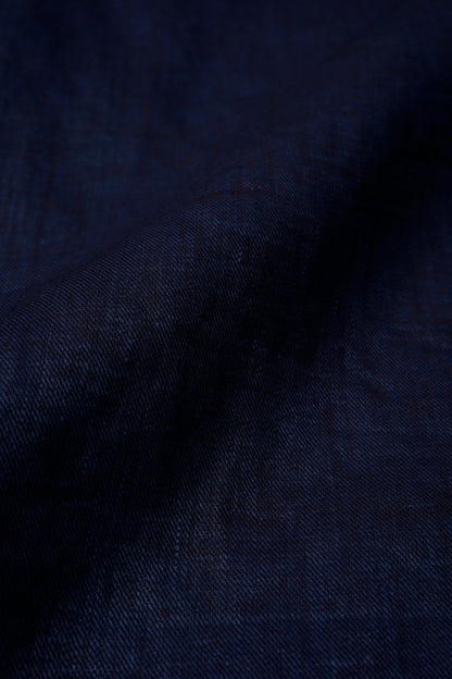 NIGEL CABOURN  MAINLINE OPEN COLLAR LINEN SHIRT - INDIGO