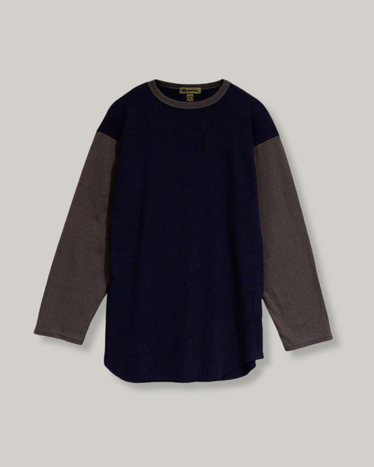 NIGEL CABOURN MAINLINE BASEBALL T-SHIRT HONEYCOMB KNIT - NAVY