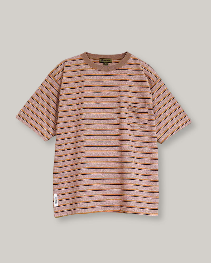 NIGEL CABOURN 7.8oz BORDER HALF SLEEVE T-SHIRT - LIGHT BROWN