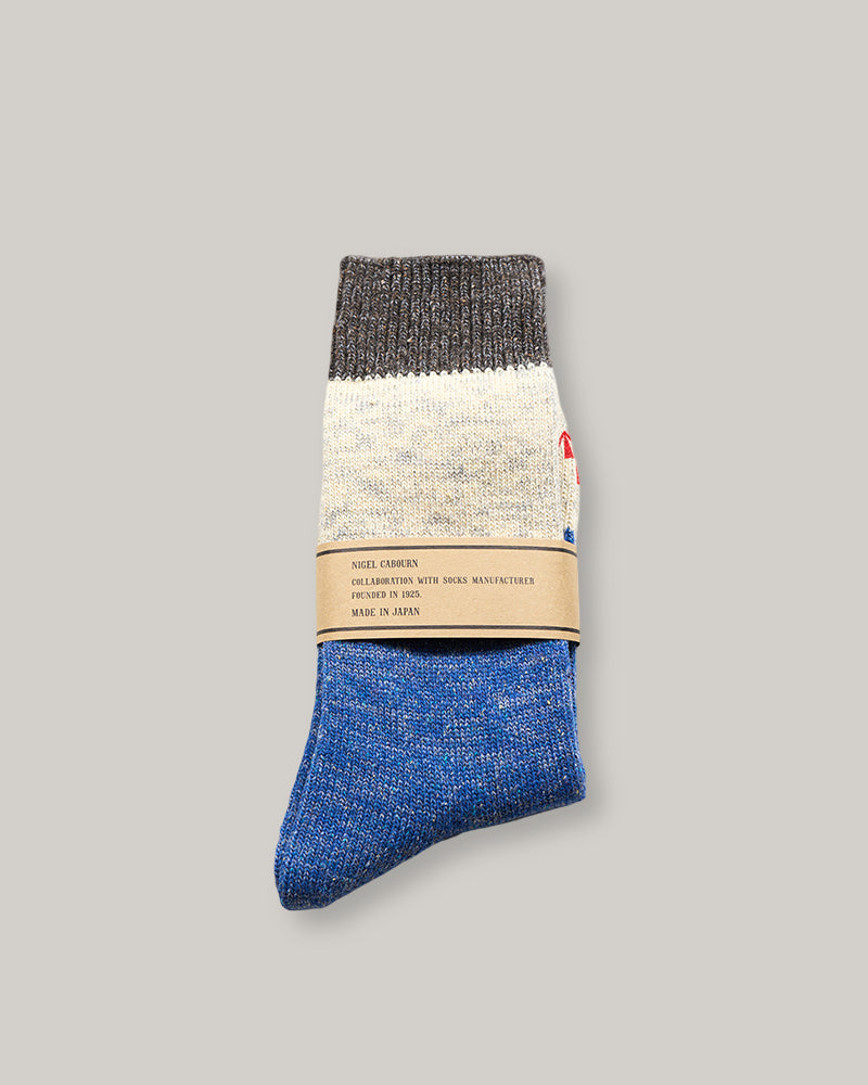 NIGEL CABOURN THREE TONE BORDER SOCKS - BLUE