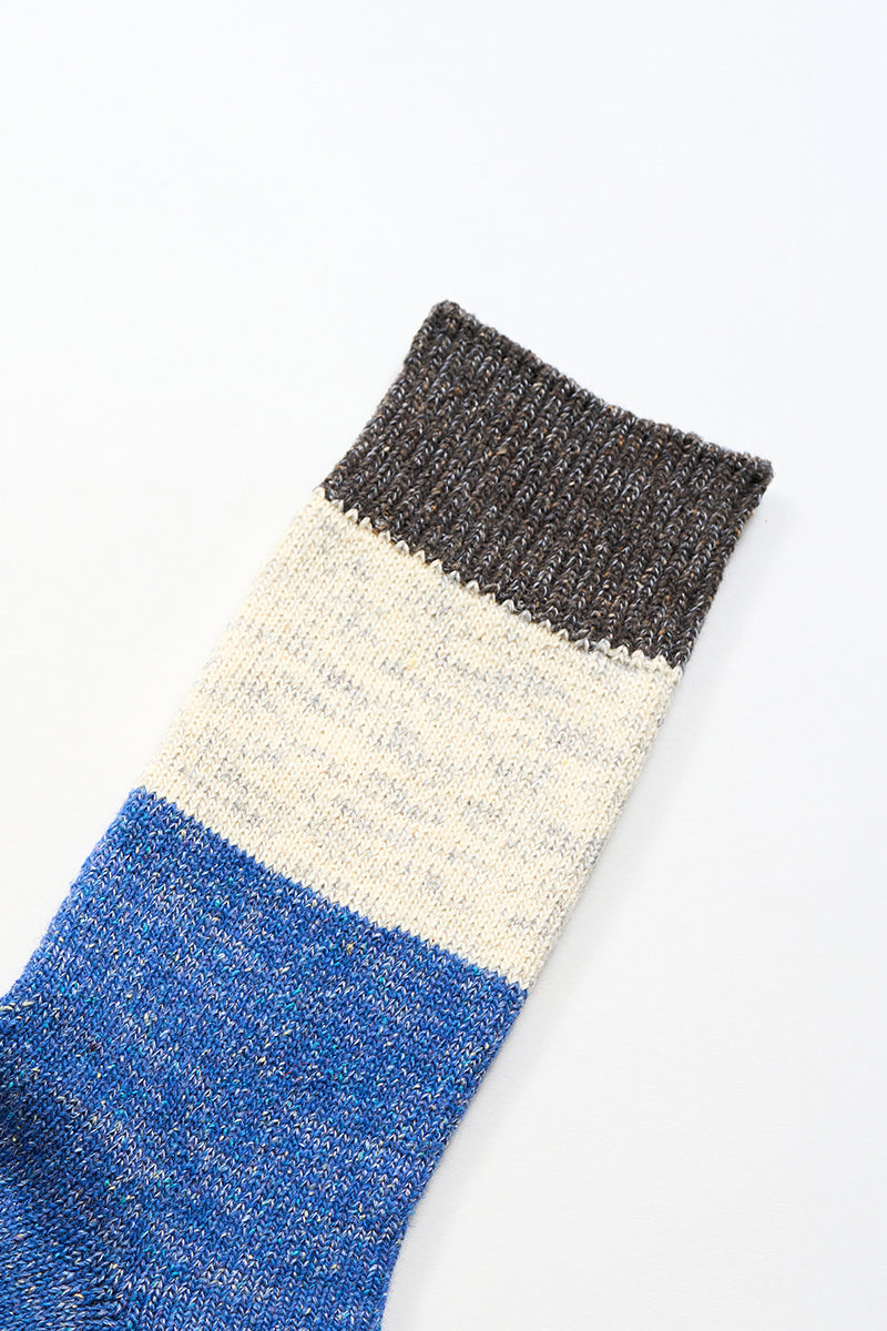 NIGEL CABOURN THREE TONE BORDER SOCKS - BLUE