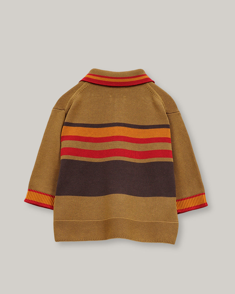 NIGEL CABOURN WOMENS MAINLINE BORDER KNIT POLO - BROWN