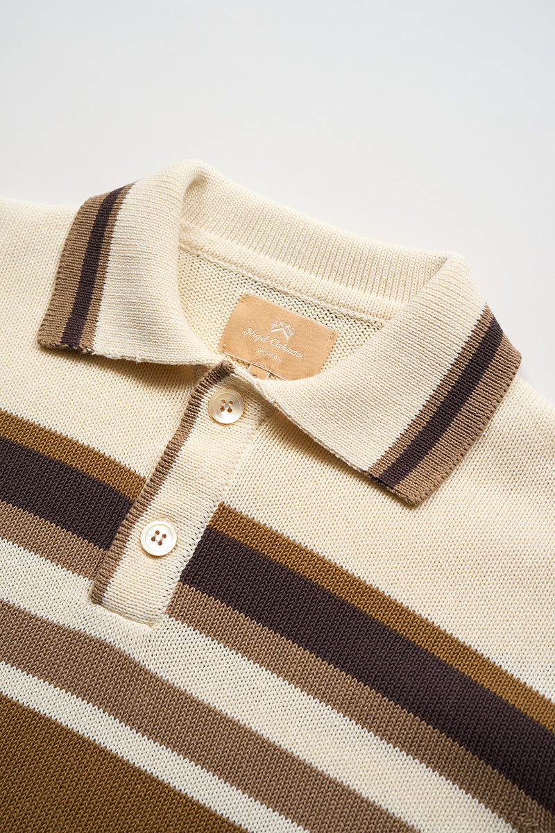 NIGEL CABOURN WOMENS MAINLINE BORDER KNIT POLO - IVORY