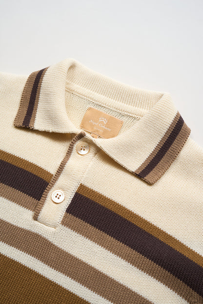NIGEL CABOURN WOMENS MAINLINE BORDER KNIT POLO - IVORY