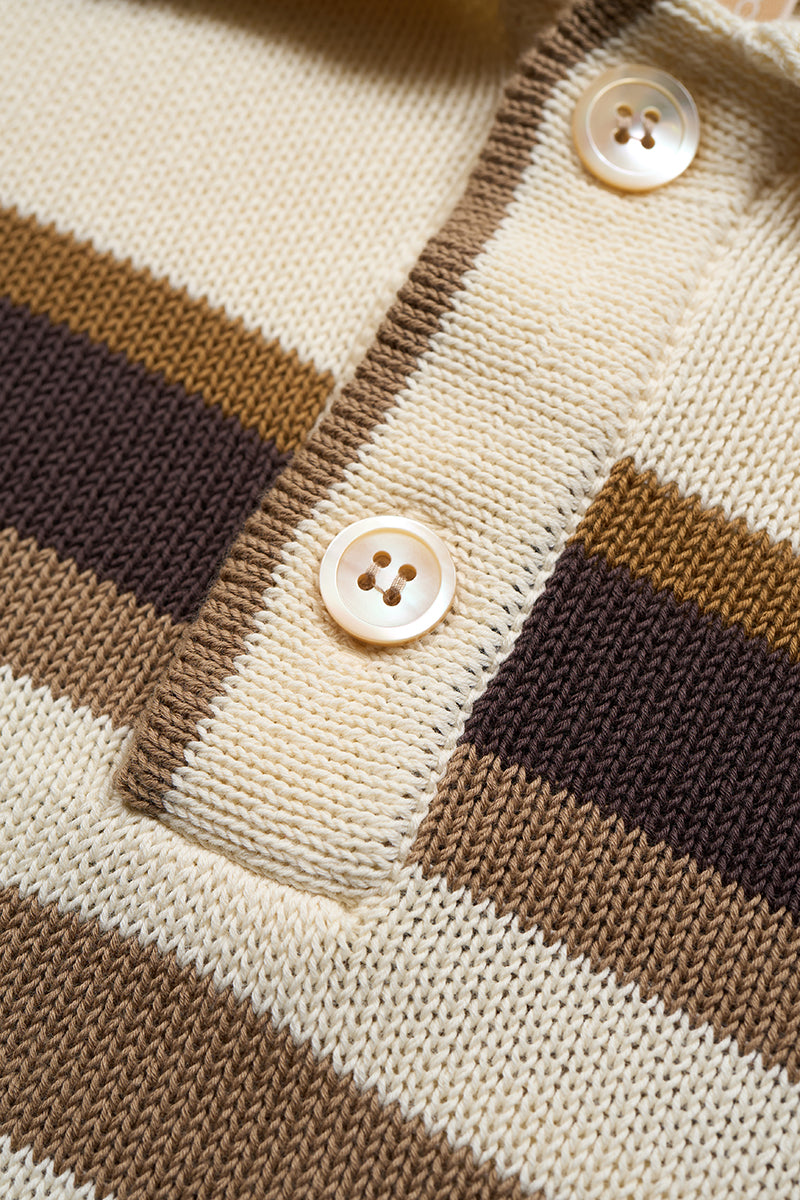 NIGEL CABOURN WOMENS MAINLINE BORDER KNIT POLO - IVORY