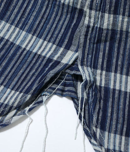 SUGAR CANE FICTION ROMANCE 5oz. INDIGO CHECK WORK SHIRT - NAVY