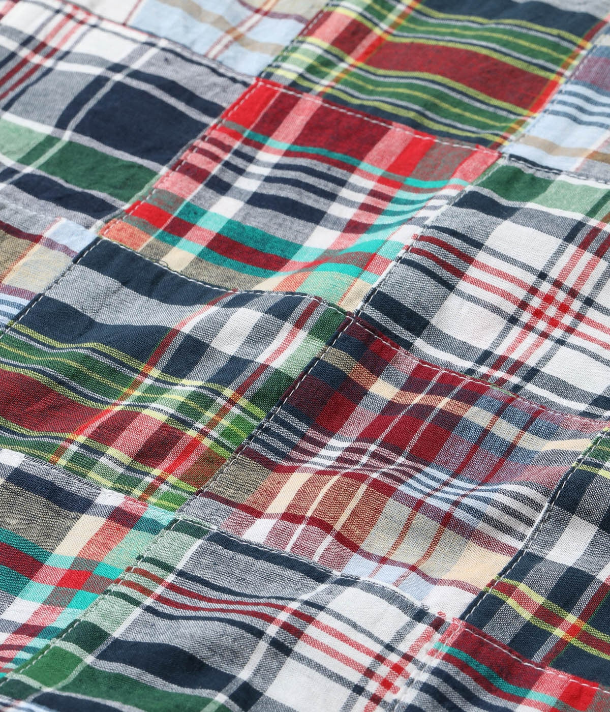 SUGAR CANE MADRAS CHECK PATCHWORK BUTTON DOWN SS SHIRT - RED