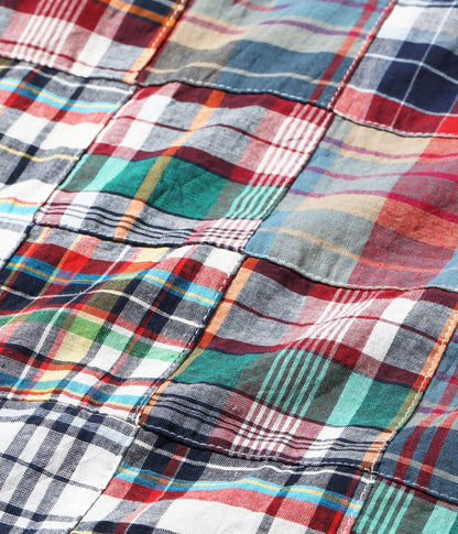 SUGAR CANE MADRAS CHECK PATCHWORK BUTTON DOWN SS SHIRT - RED