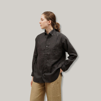 NIGEL CABOURN MAINLINE BRITISH OFFICER SHIRT HEMPHORSE CLOTH - CHARCOAL GREY