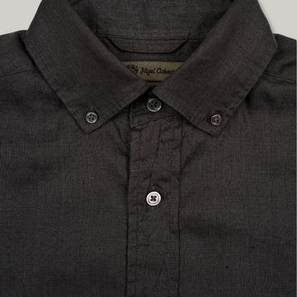 NIGEL CABOURN MAINLINE BRITISH OFFICER SHIRT HEMPHORSE CLOTH - CHARCOAL GREY