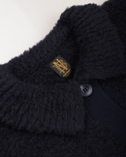 BATONER SHETLAND BOA POLO CARDIGAN - NAVY