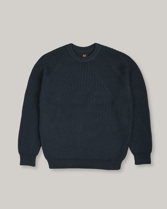 BATONER WOOL SIGNATURE CREW NECK - DARK GREEN x NAVY