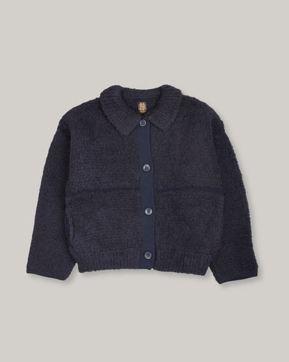 BATONER SHETLAND BOA POLO CARDIGAN - NAVY