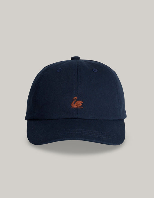 MERZ B. SCHWANEN SWAN LOGO CAP - NIGHT BLUE/ NUT