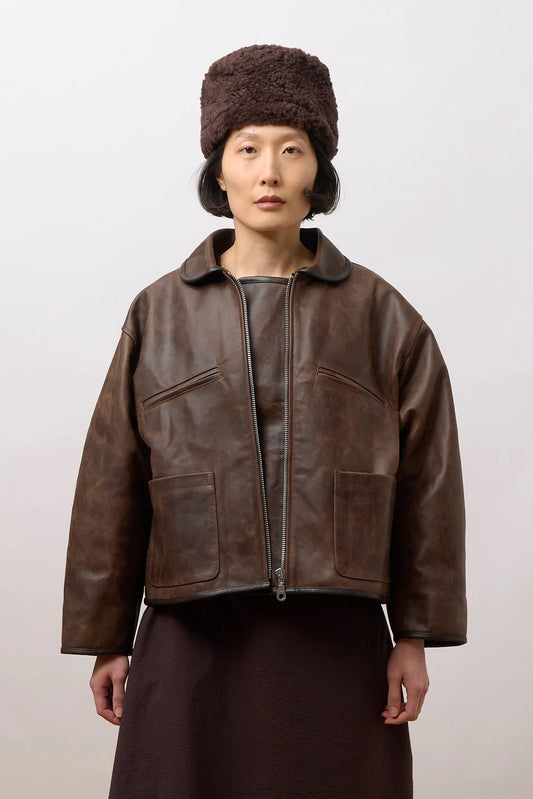 CAWLEY WAXED LEATHER FLYING JACKET - WALNUT