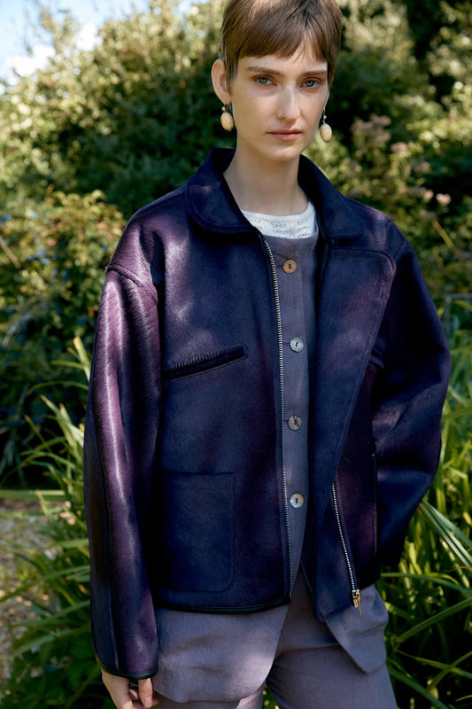 CAWLEY HAIR ON HIDE LEATHER FLYING JACKET - VIOLET