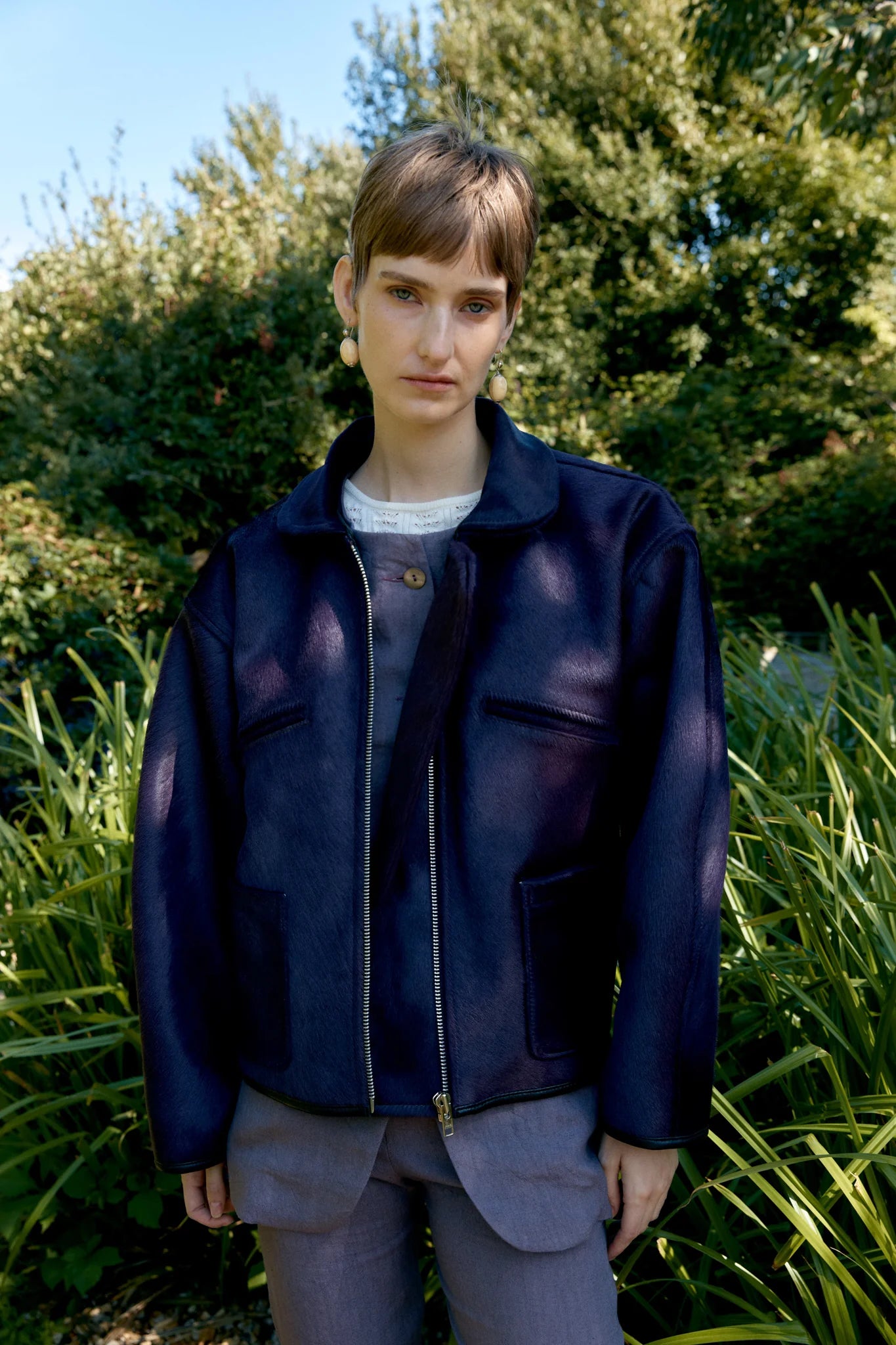 CAWLEY HAIR ON HIDE LEATHER FLYING JACKET - VIOLET