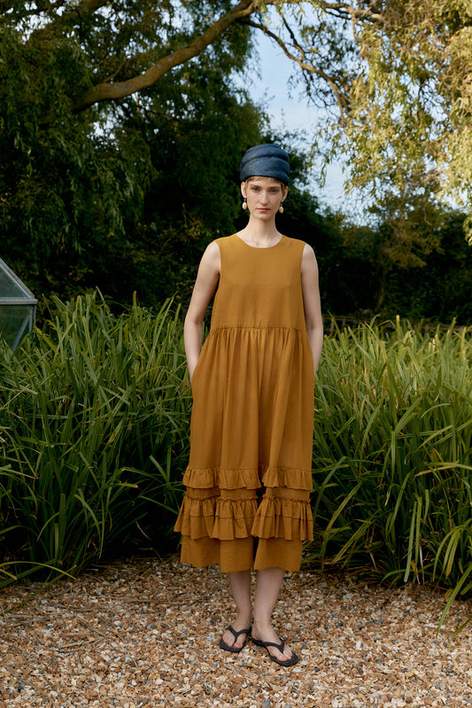 CAWLEY GENEVIEVE COTTON VIOLE DRESS - MUSTARD