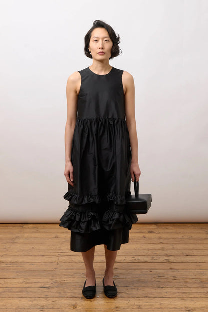 CAWLEY SILK DUPION GENEVIEVE DRESS - BLACK