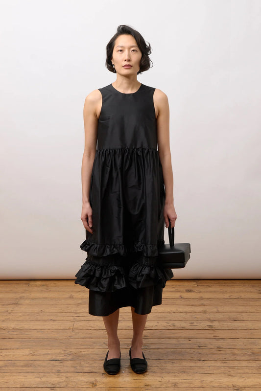 CAWLEY SILK DUPION GENEVIEVE DRESS - BLACK