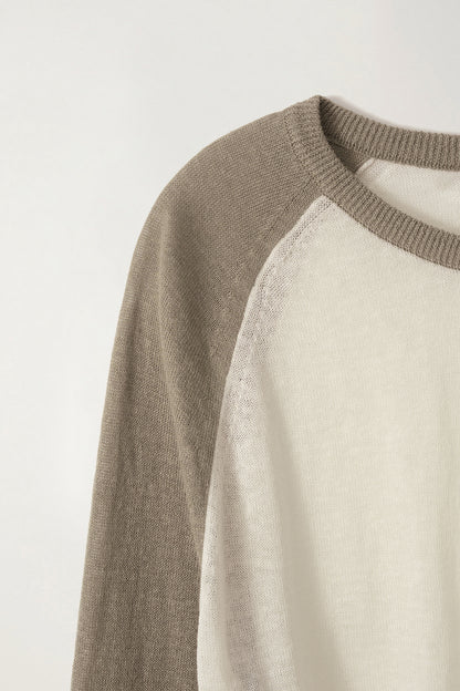 NOTHING WRITTEN GRIN LINEN KNIT TOP - KHAKI/ IVORY