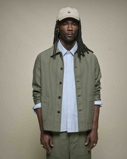 MERZ B. SCHWANEN CROPPED SATEEN CANVAS WORKER'S JACKET - ARMY GREEN