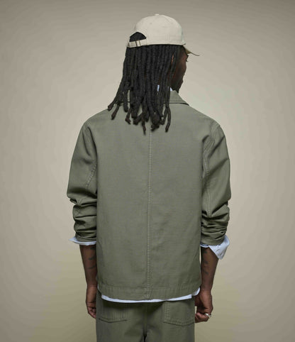 MERZ B. SCHWANEN CROPPED SATEEN CANVAS WORKER'S JACKET - ARMY GREEN