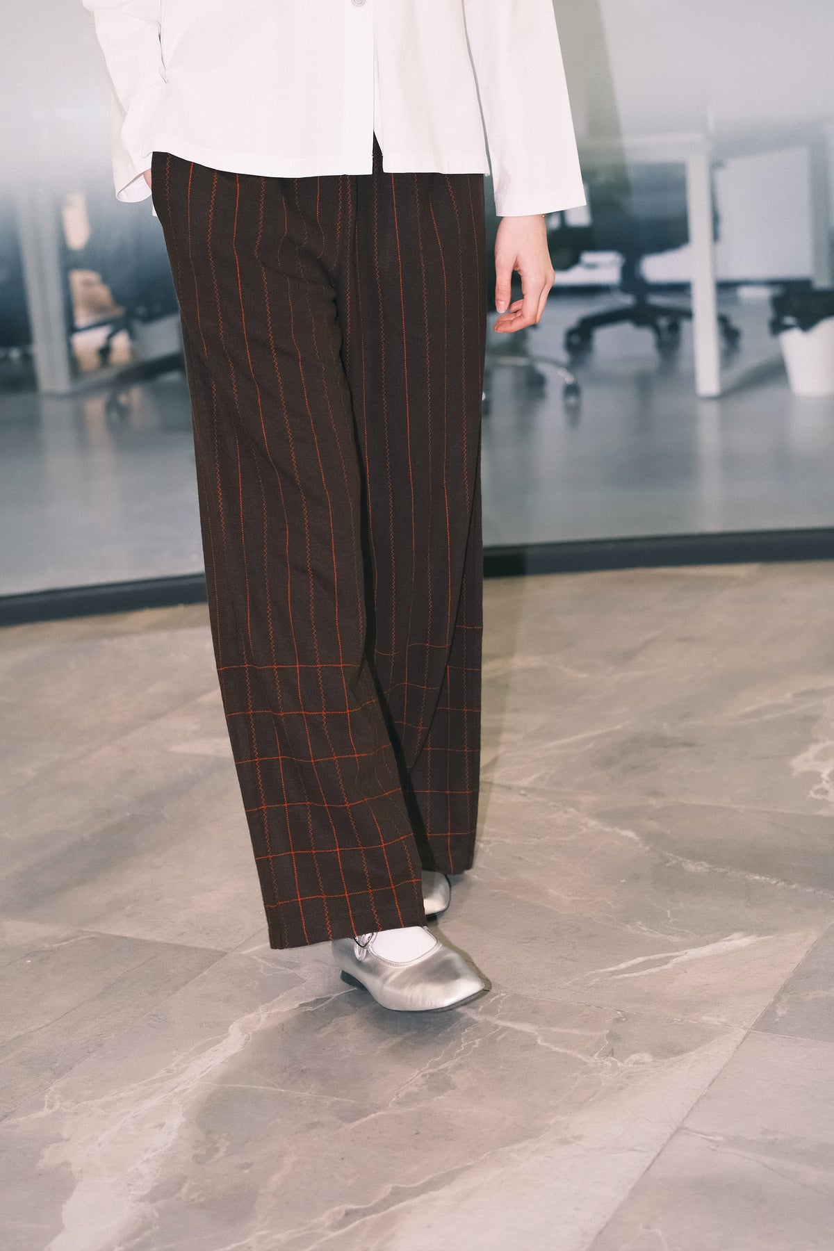WORK WORKS WOMEN'S ZIGZAG EMBROIDERY JERSEY PANTS - BROWN/ ORANGE