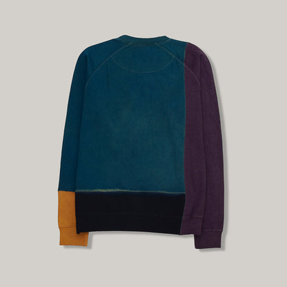 11.11 INDIGO MULTI COLOUR PATCHWORK COTTON SWEATSHIRT