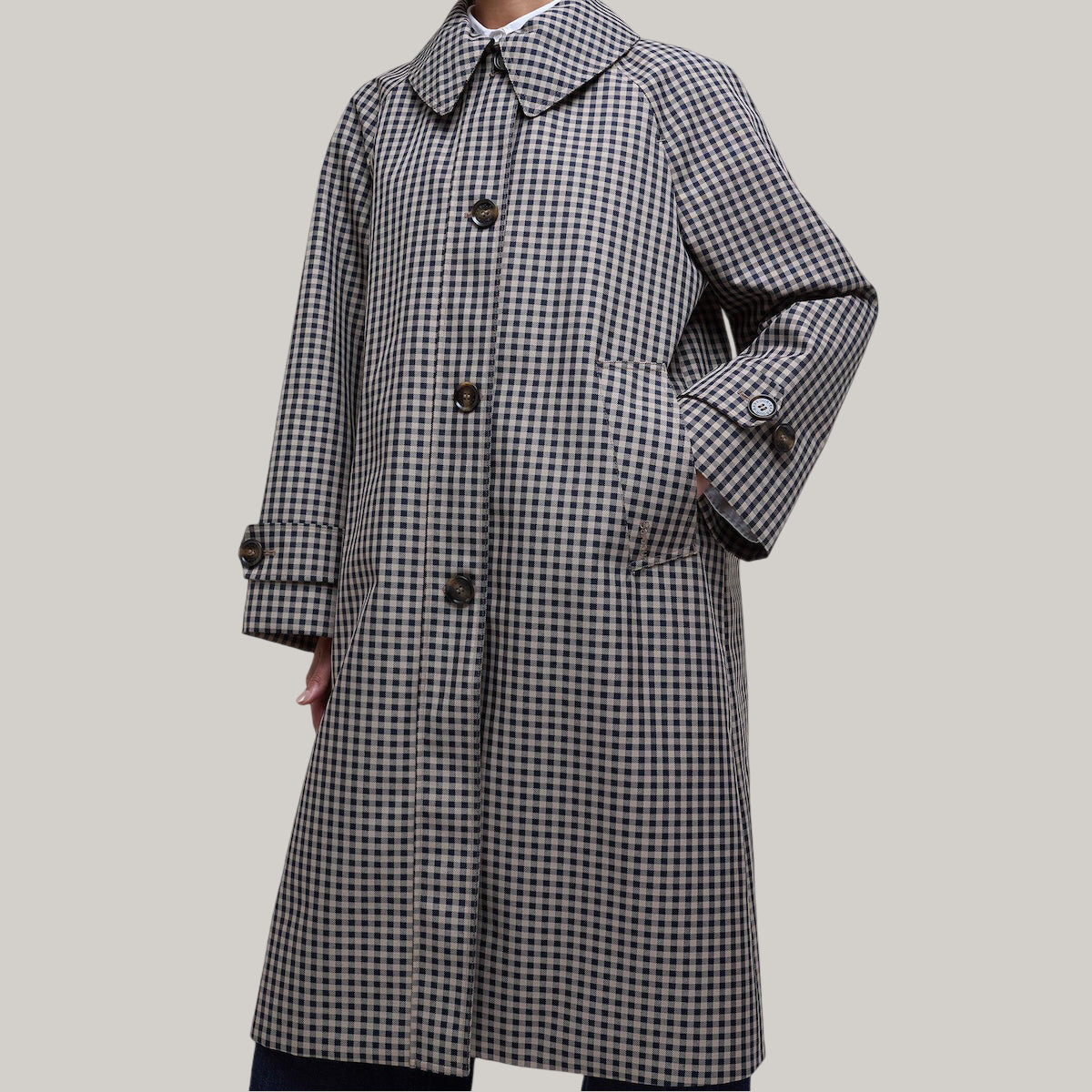 BARBOUR NADINE CHECKED SHOWERPROOF CAR COAT - NAVY/ LIGHT SAND GINGHAM