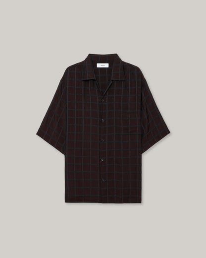MARKA OPEN COLLAR SS SHIRT - BROWN CHECK