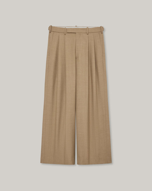 MARKA DOUBLE PLEATED BAGGY TROUSERS - BEIGE