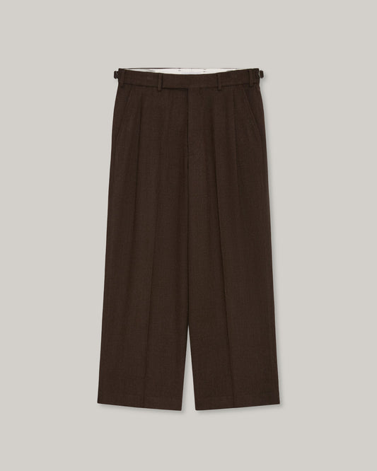 MARKA WOOL SERGE SINGLE PLEAT TROUSERS - BROWN BIRD'S EYE